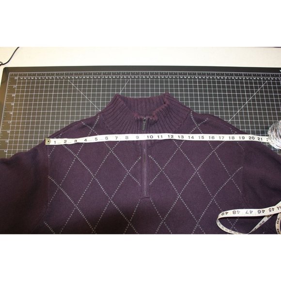 Van Heusen Men's pullover sweater Large/ Purple with gray stripes 100% Cotton - Picture 9 of 12